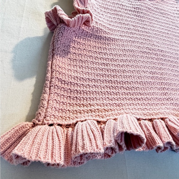 Zara Pink Ruffle Knit Sleeveless Crop Top Medium Crochet, Boho Romantic Style - Picture 6 of 10